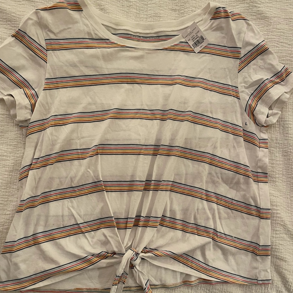 NWT Rainbow Striped Tie Front Crop Tee